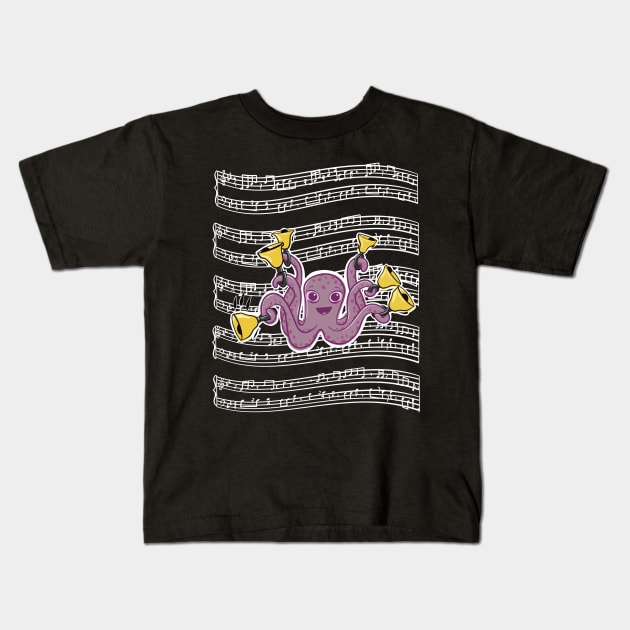 Octopus Ringing Handbells With Music Sheet Cartoon Kids T-Shirt by SubtleSplit